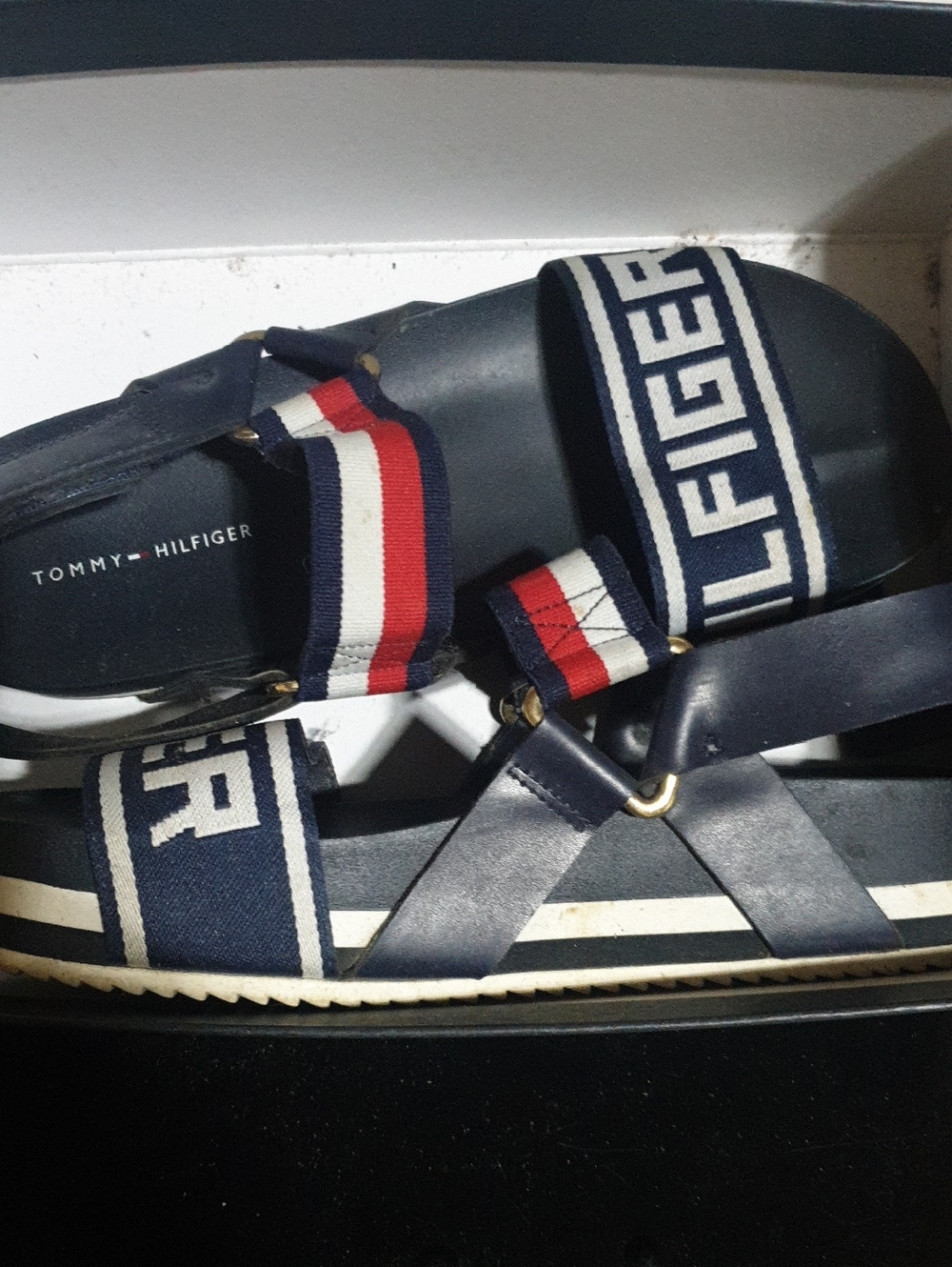 Tommy Hilfiger Navy Sandal with Red & White Stripe Accents